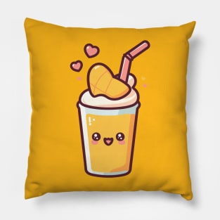 Cute Kawaii Mango Milkshake with Hearts | Design for Kawaii Food Art Lovers Pillow