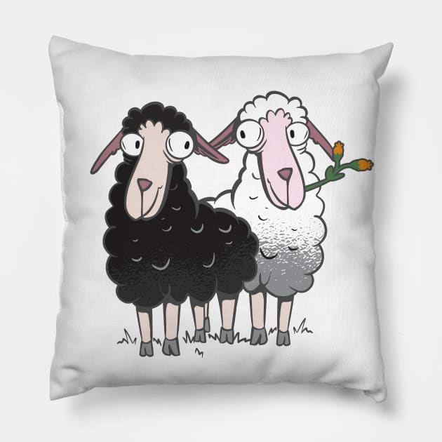 cute sheep on the meadow Pillow by Bianka