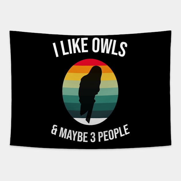 I Like Owls and Maybe 3 People Funny Owl Retro Vintage Gifts Tapestry by Jmass