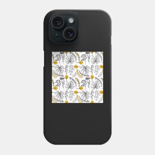 Black And White Floral Pattern (Yellow Accented) Phone Case