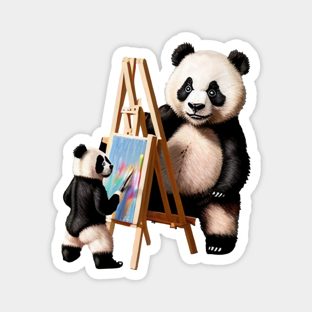 Adorable Panda Family Creating Art Magnet by donovanh