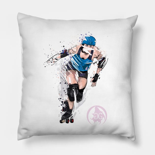 Roller Derby Girl Sports Illustration Pillow by GeorgiaGoddard