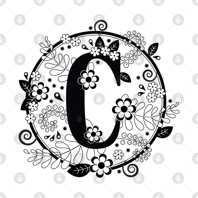 Black & White C Initial by Mint Cloud Art Studio