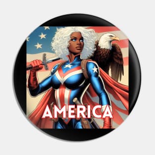 America Black Female Comic Book Superhero Patriotic USA Bald Eagle Pin