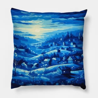 Beautiful Painting of a Small Village at Night Pillow