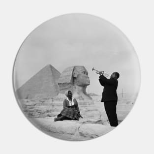 Black and White Photo of Louis Armstrong at the Egyptian Sphinx Pin