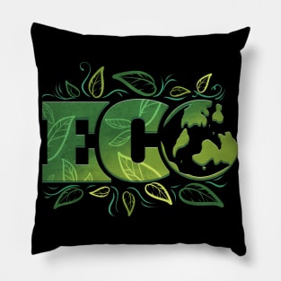 Logo Eco With Earth And Green Leaves For Earth Day Pillow