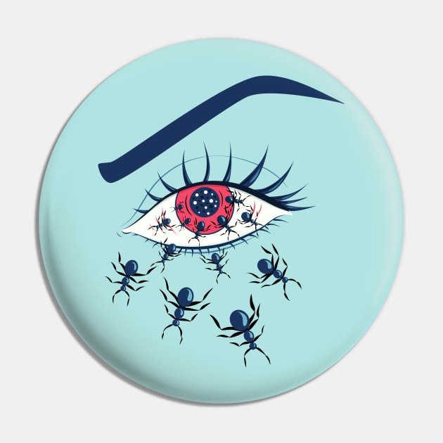 Creepy Red Eye With Ants Pin by Boriana Giormova