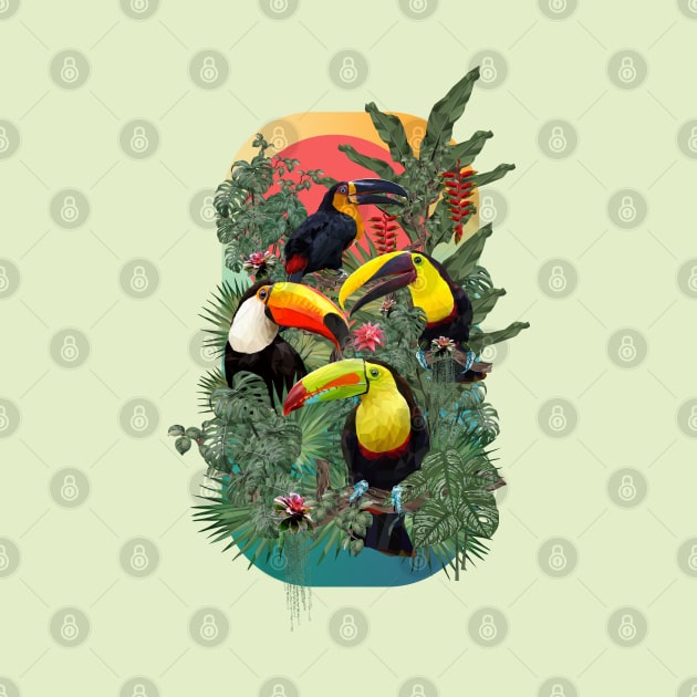 Polygonal Amazon plants and toucan birds. by Lewzy Design