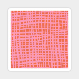 Retro grid pattern - orange and pink Magnet