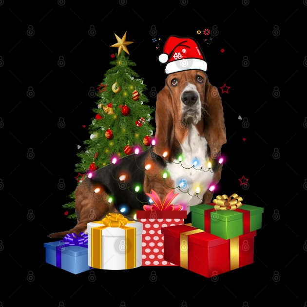 Basset Hound Christmas Tree Santa Hat Funny Xmas Gift Dog T-Shirt by CoolTees