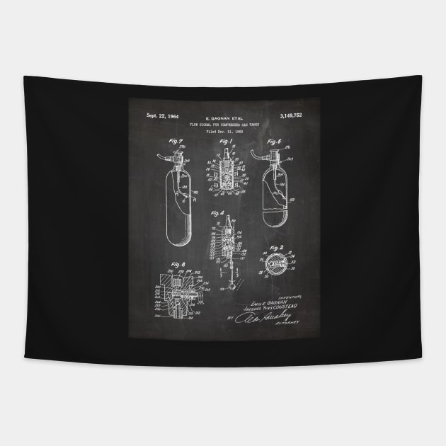 Scuba Tank Patent - Scuba Diver Deep Sea Diving Art - Black Chalkboard Tapestry by patentpress