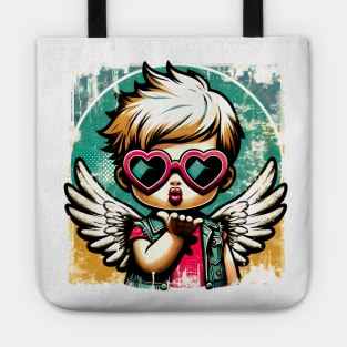 Grunge Love: Distressed Pop Art Cupid Valentine's T-Shirt Tote