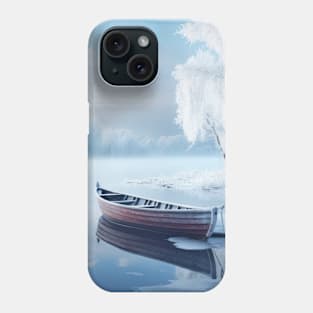 Lake Boat In Winter Serene Landscape Phone Case