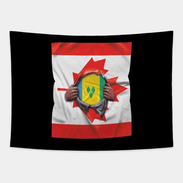 St Vincent And The Grenadines Flag Canadian Flag Ripped - Gift for Saint Vincentian From St Vincent And The Grenadines Tapestry by Country Flags