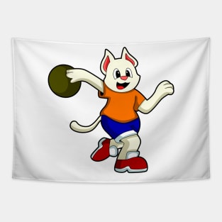 Cat at Bowling with Bowling ball Tapestry