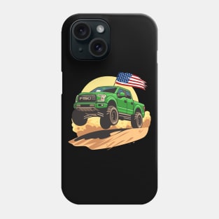 F150 car truck offroad jump on desert green Phone Case