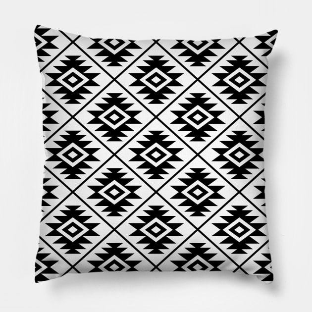 Aztec Symbol Black on White Repeat Pattern Pillow by NataliePaskell