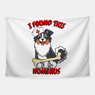 Funny collie dog is a nurse with a joke Tapestry