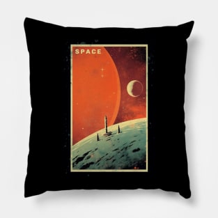 Space Adventure Vintage Travel Poster Pillow