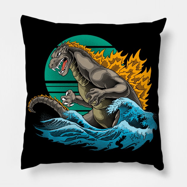 godzilla wave retro Pillow by terror machine std