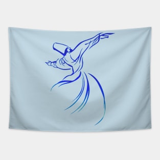 Dervish Calligraphy Style Blue Hue Vector Art Tapestry