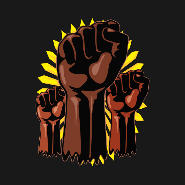 Black Power Raised Fists Symbols Slogan on Abstract yellow sun by BluedarkArt