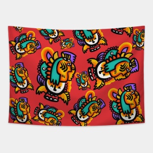 African Graffiti Creatures Pattern Tapestry