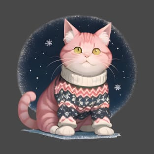 Pink Fluffy Cat with Sweater T-Shirt