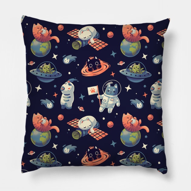 Cats in Space Pattern // Universe, Kittens, Feline Pillow by Geekydog