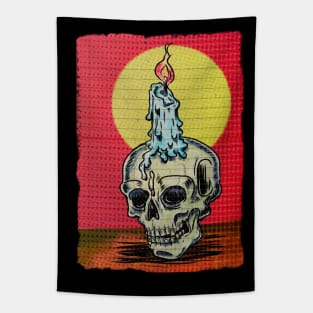 Candle on the Skull on the Table Tapestry