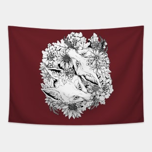 Autumn Fox Bloom - Black and White Tapestry