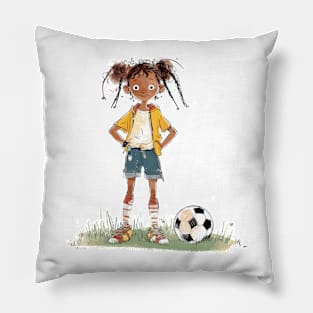 Little Girl Playing Soccer Pillow