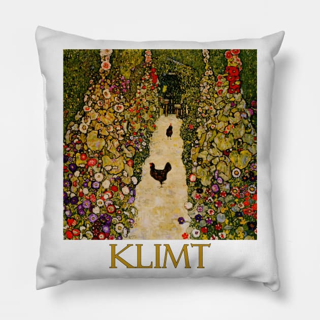 Garden Path with Chickens by Gustav Klimt Pillow by Naves