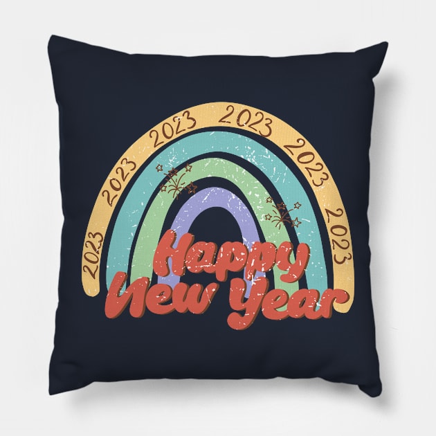 Retro Happy New Year 2023! 🎈🎈🎈 Pillow by Anonic