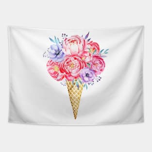 Flowers in waffle cone, Hello summer! Tapestry