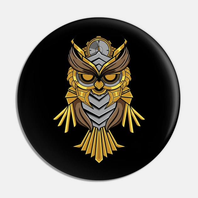 Mecha Clock Owl Pin by Pixeldsigns