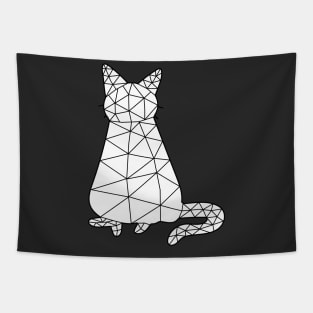 Cat sits straight showing his tail, Cat Geometric for Dark Tapestry