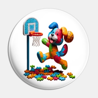 funny puzzle dog basketball Slam Dunked sport boys men kids Pin