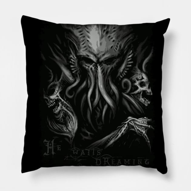 Cthulhu 'He waits dreaming' (H.P. Lovecraft) Pillow by HereticGraphics