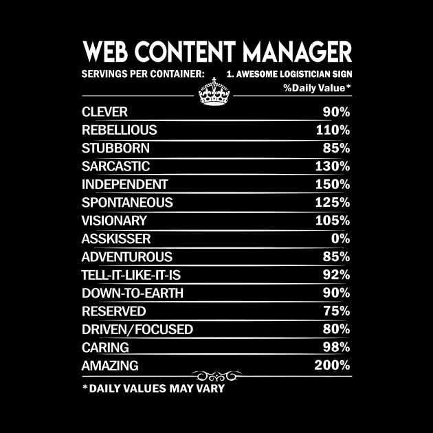 Web Content Manager T Shirt - Web Content Manager Factors Daily Gift Item Tee by Jolly358
