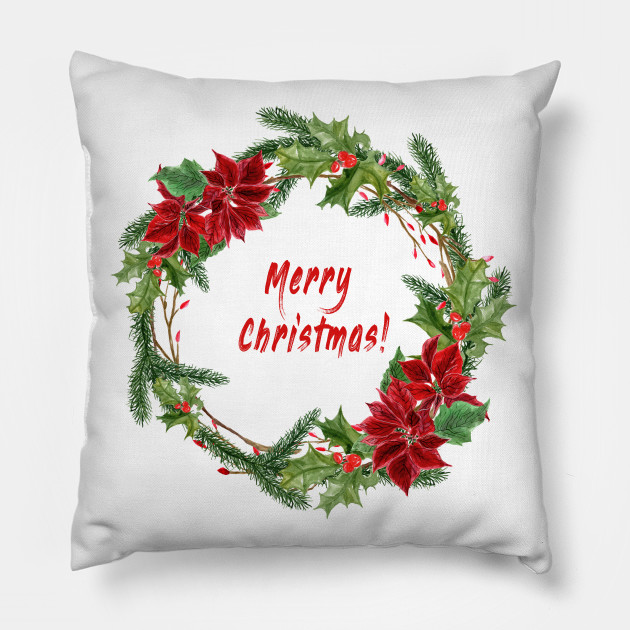 Merry Christmas Christmas Wreath Design Christmas Pillow