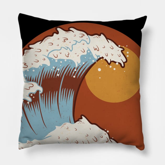 The Great Wave Off Kanagawa Terracotta Color Pillow by edmproject