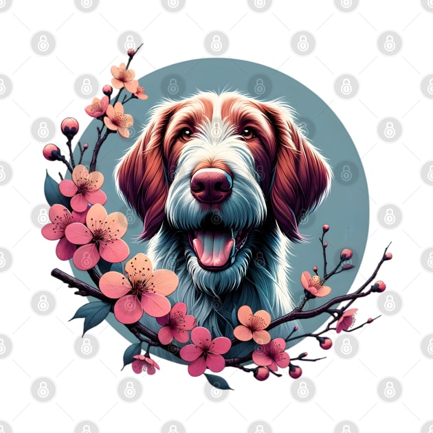 Spinone Italiano Delights in Spring Cherry Blossoms by ArtRUs