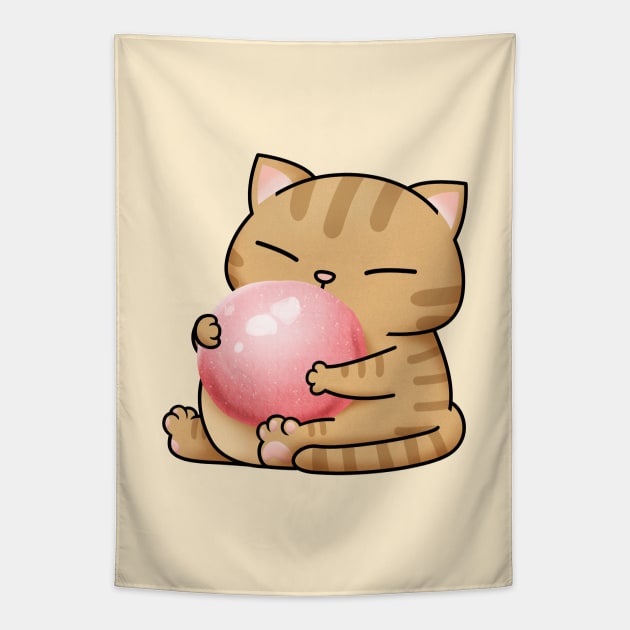 Chubby Cat Pink Dango Tapestry by Takeda_Art