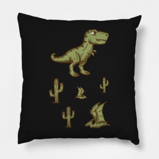 Vintage cute Trex & pterodactyl with Cactuses Pillow