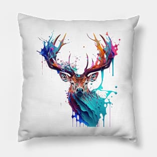 Deer Splash Art: Enchanted Fantasy Depiction #2 Pillow