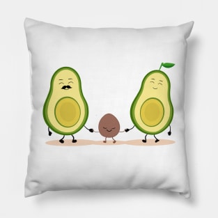 Avocado family, cute cartoon avocado, avocado lovers, vegan t shirt Pillow