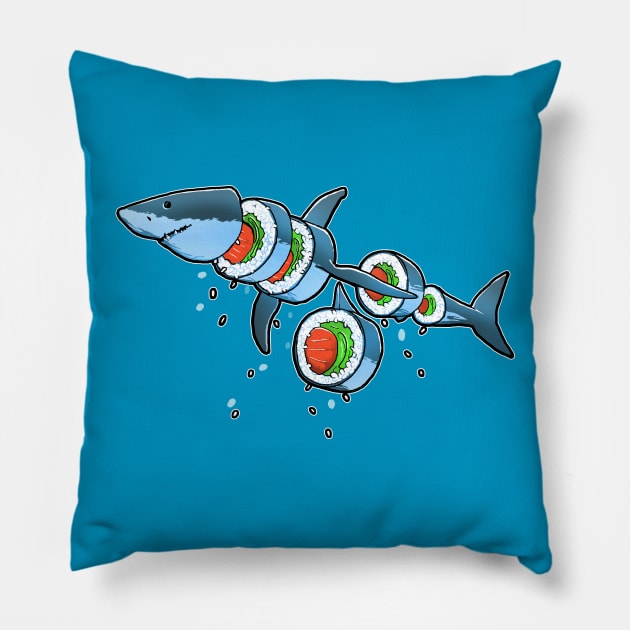 Shark sushi Pillow by raxarts