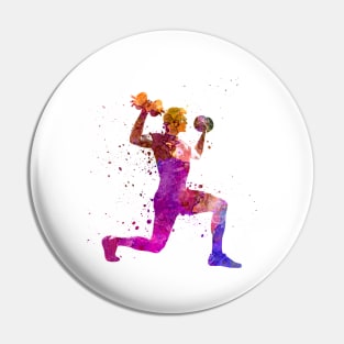 Man exercising weight training workout fitnes in watercolor Pin